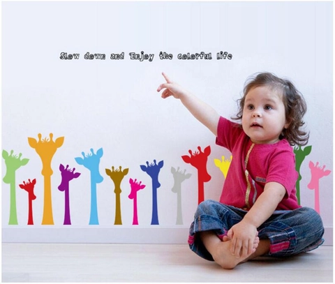 Pegatinas de Pared Silueta Jirafa Colorida Con Frases Inspiradoras Calcomanías de PVC Impermeable Para Habitación Infantil