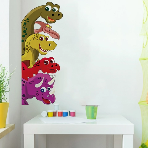 Cartoon Dinosauriër Muurstickers Voor Kinderkamer Slaapkamer Deur Decor Waterdicht PVC Veelkleurig Dier Muursticker Verwijderbaar Kunst