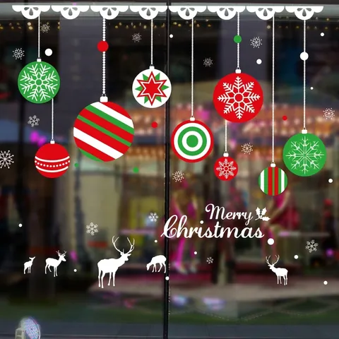 Kerst Raamstickers PVC Waterdicht Rendier Sneeuwvlok Ornamenten Vrolijk Kerstfeest Muurstickers Voor Winkel Huis Decor