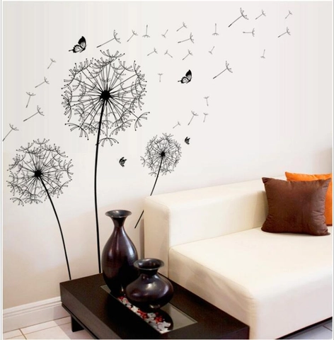 Zwarte Paardenbloem Vlinder Verwijderbare Muurstickers PVC Waterdichte Muurtekens Voor Woonkamer Slaapkamer Huisdecoratie