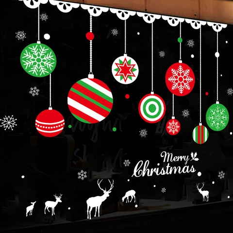 Kerst Raamstickers PVC Waterdicht Rendier Sneeuwvlok Ornamenten Vrolijk Kerstfeest Muurstickers Voor Winkel Huis Decor