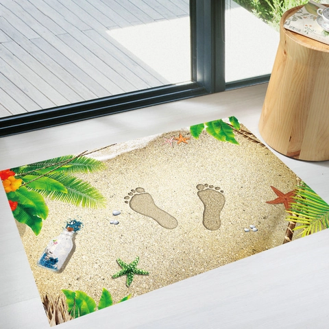 Pegatina de Suelo 3D Huellas de Playa Tropical Impermeable PVC Calcomanía de Pared Para Baño Sala de Estar Decoración del Hogar