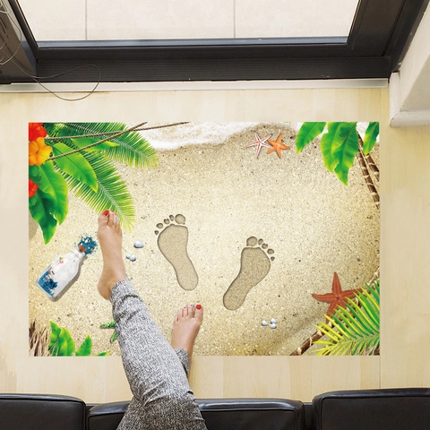 Pegatina de Suelo 3D Huellas de Playa Tropical Impermeable PVC Calcomanía de Pared Para Baño Sala de Estar Decoración del Hogar