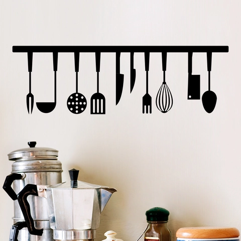 Kitchen Utensil Silhouette Wall Sticker Removable DIY PVC Vinyl Decal For Dining Room Kitchen Cabinet Mural Art Decor