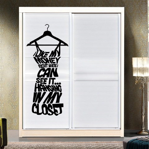 Kreative Kleidsilhouette Wandtattoo Mit Geldspruch Mode Kleiderschrank Dekoration Wasserdicht Geschnitzt PVC Wandaufkleber Für Schlafzimmer Wohnzimmer