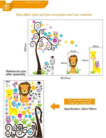 Vinilos Decorativos de Árbol con Animales de Dibujos Animados PVC Impermeable Removible para Dormitorio Infantil DIY