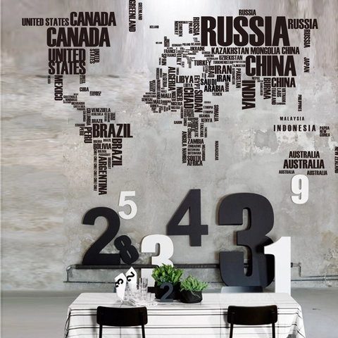 Moderno Adesivo Murale Mappa Mondo Tipografia PVC Impermeabile Lettere Inglesi Mappa Murale per Soggiorno Ufficio Decorazione