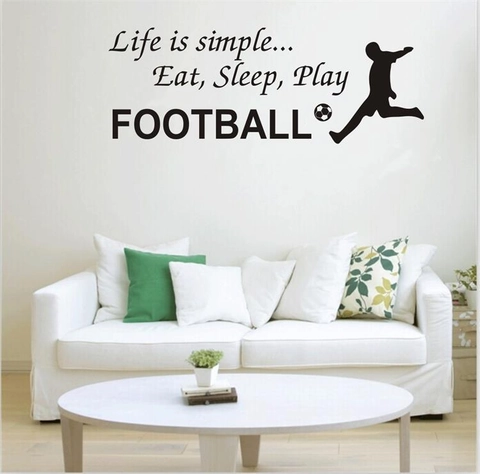 Voetbal Citaat Muursticker Life Is Simple Eat Sleep Play Football PVC Waterdichte Muursticker Atleet Silhouette Decor