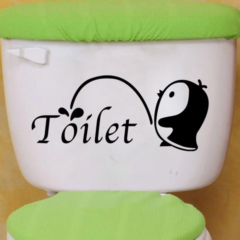 Pegatina Creativa de Inodoro de Pingüino Animado Impermeable PVC Negro Decoración de Baño Patrón de Pingüino Divertido Pared