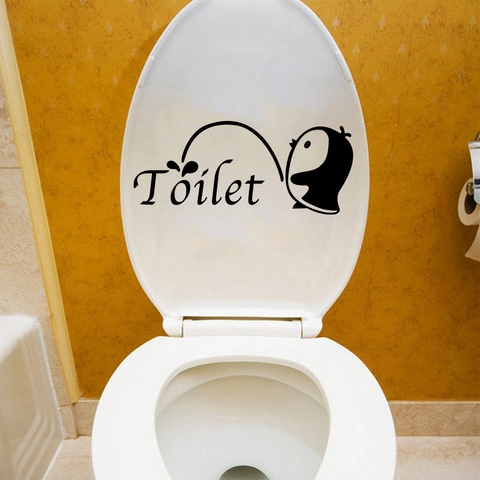 Pegatina Creativa de Inodoro de Pingüino Animado Impermeable PVC Negro Decoración de Baño Patrón de Pingüino Divertido Pared