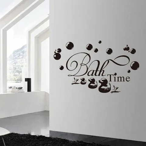 Simpatici Adesivi Murali Bath Time Anatra Bolle PVC Impermeabile Rimovibile Decorazione Bagno Decalcomanie Minimaliste per Casa