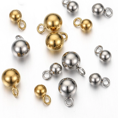 Colgantes de Bola Sólida de Acero Inoxidable Con Agujero Redondo Accesorios para Crear Pulseras y Collares DIY Dijes de Metal