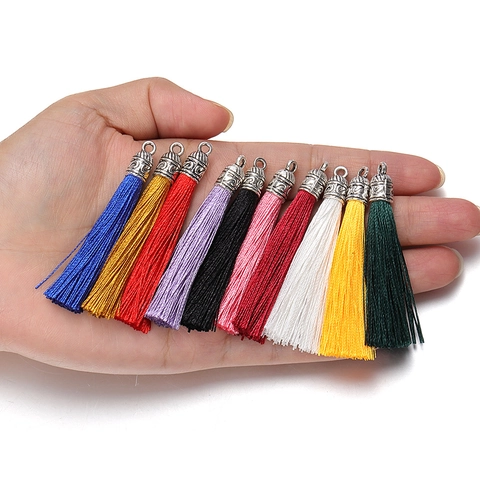 Retro Alloy Cap Colorful Polyester Tassel Pendants For DIY Jewelry Making Earrings Hair Accessories Bookmark Crafts