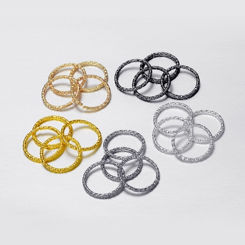 Anillas Abiertas de Aleación de Zinc Texturizadas Martilladas Redondas Conectores en Relieve Fornituras para Joyería DIY Oro Plata Rodio KC Oro Negro Accesorios