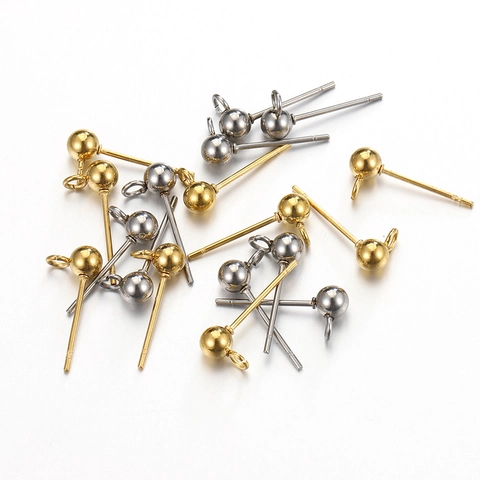 Stainless Steel Ball Earring Posts With Closed Loop Gold Silver Color For Jewelry Making DIY Ear Stud Findings Crafting Supplies