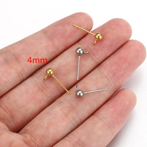Stainless Steel Ball Earring Posts With Closed Loop Gold Silver Color For Jewelry Making DIY Ear Stud Findings Crafting Supplies
