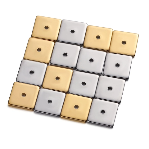 Edelstahl Quadratische Flache Abstandsperlen 18K Vergoldet Geometrische Anhänger Für DIY Halsketten Schmuckherstellung