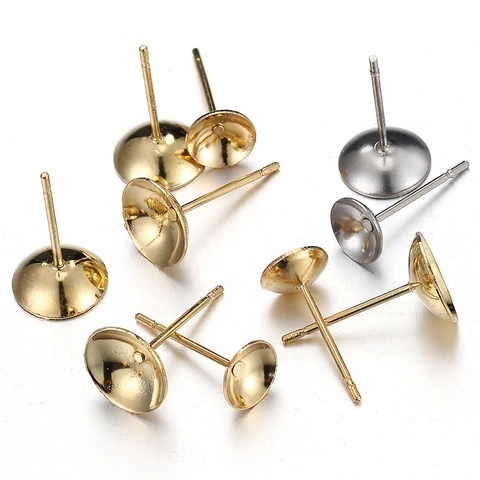Roestvrijstalen Oorsteker Met Komvormige Basis Goud Zilver Verguld Voor Kunstparel DIY Sieraden Maken Minimalistische Stijl