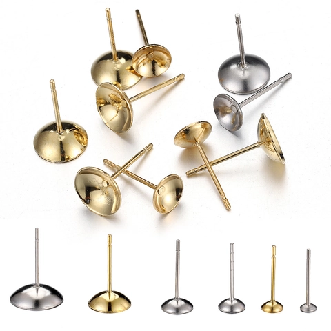 Roestvrijstalen Oorsteker Met Komvormige Basis Goud Zilver Verguld Voor Kunstparel DIY Sieraden Maken Minimalistische Stijl