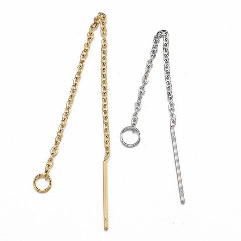 Stainless Steel Gold Plated Long Tassel Cross Chain Threader Earring Findings DIY Jewelry Accessories For Women Earrings Making Parts