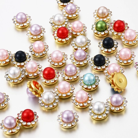 Sunflower Shape Rhinestone Artificial Pearl Flatback Buttons Alloy Decorative Accessories For DIY Jewelry Making Findings
