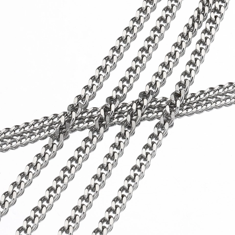 Chaîne Cubaine en Acier Inoxydable Accessoire de Fabrication de Bijoux DIY Collier Bracelet Fournitures Couleur Acier