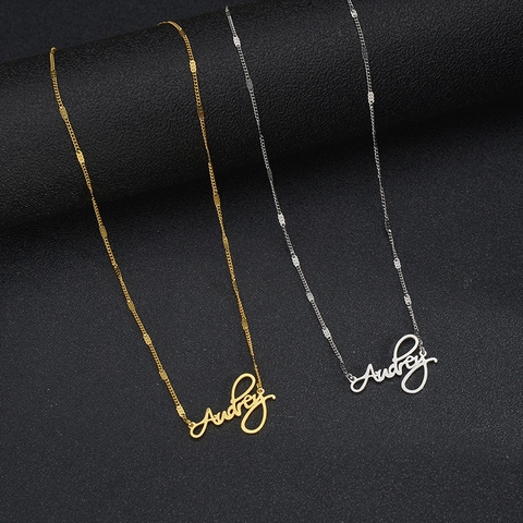 Audrey Namen Anhänger Halskette Edelstahl Gold Silber Personalisierte Buchstaben Choker Für Damen Minimalist Schmuck Geschenk