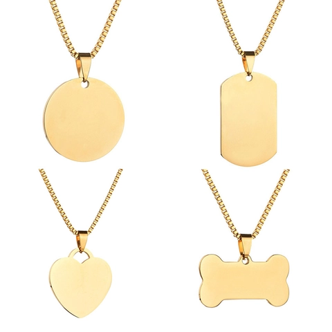 Minimalistische Gold Edelstahl Anhänger Halskette Für Herren Damen Blank Geometrische Militär Dog Tag Herz Knochen Rund Kette