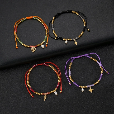 Bohemian Stainless Steel Colored Bead Bracelet For Women Hand-woven Adjustable Artificial Pearl Charm Wristband Jewelry