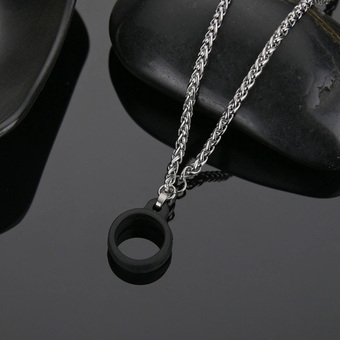Stainless Steel Necklace With Silicone Ring For Atomizer Accessory Minimalist Industrial Style Unisex Lanyard Jewelry Chain