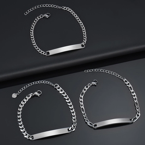 Minimalist Stainless Steel ID Bar Bracelet For Women Personalized Blank Curved Plate Cuban Link Chain Hand Jewelry Gift