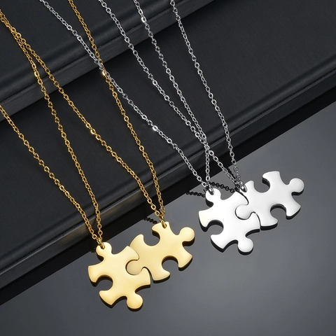 Stainless Steel Puzzle Pendant Necklace For Couples Friends Minimalist Polished Gold Silver Necklaces Jewelry Gift