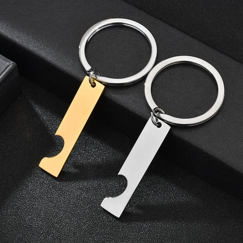 Portachiavi Apribottiglie in Acciaio Inossidabile 304 Minimalista Creativo Cuore a Incastro Ciondolo Anello per Coppie Oro Argento