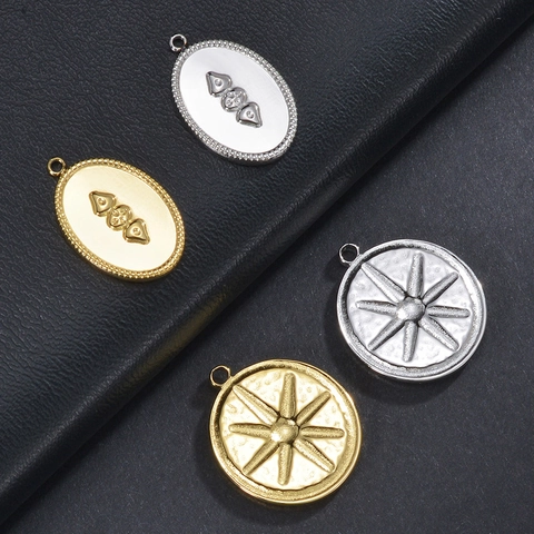 Pendentif Vintage en Acier Inoxydable Étoile Boussole Seul Pendentif Sans Chaîne Or Argent Martelé Rond Ovale Bijoux Unisexe