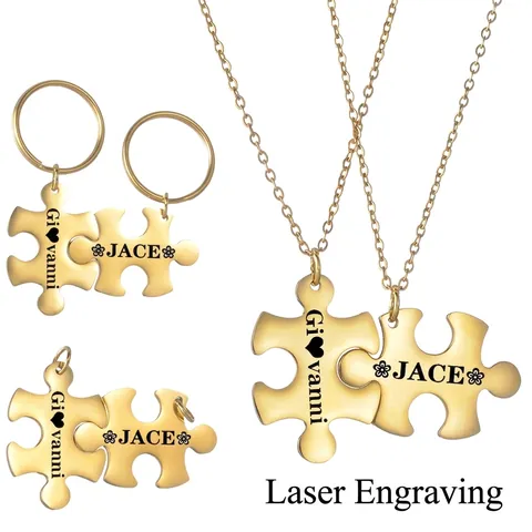 Stainless Steel Puzzle Pendant Necklace For Couples Friends Minimalist Polished Gold Silver Necklaces Jewelry Gift