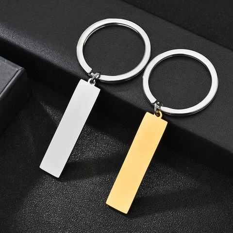 Llavero Minimalista de Acero Inoxidable con Etiqueta Rectangular Pulido Espejo Color Oro Plata Metal Colgante Regalo