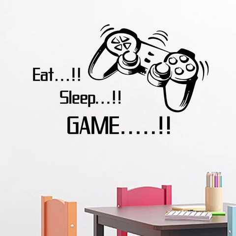 Eat Sleep Game Gamer Wall Decal Waterproof PVC Removable Game Controller Slogan Wall Sticker For Bedroom Game Room Decor