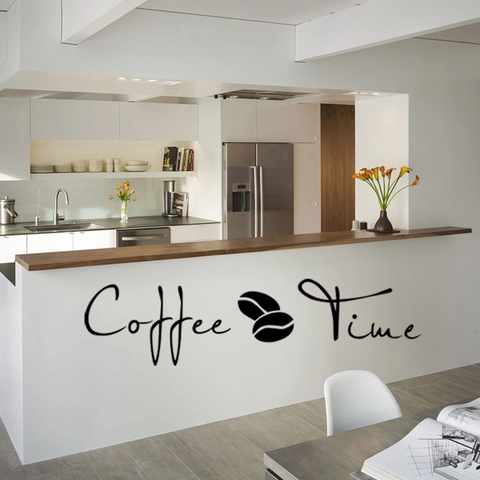 Coffee Time Adesivo da Parete in PVC Impermeabile Fai-da-te per Cucina Bar Sala da Pranzo Minimalista Decorazione Chicchi di Caffè