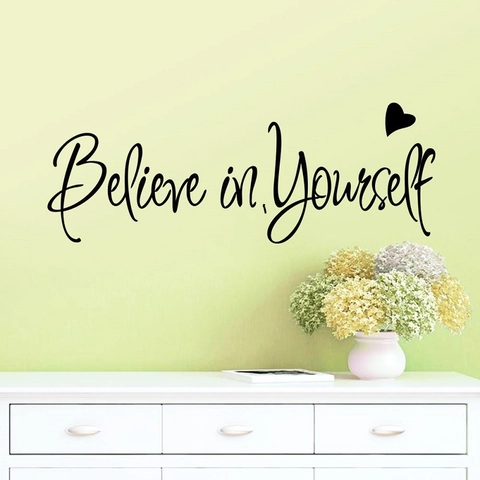 Believe In Yourself Motiverende Quote Wandsticker Hartpatroon Verwijderbare PVC Waterdichte Decal Huisdecoratie
