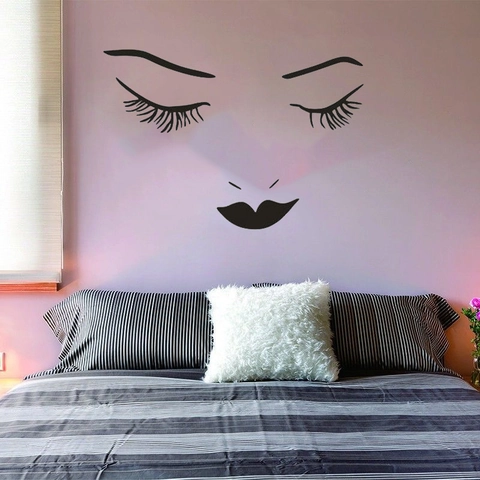 Adesivo da Parete Moderno Minimalista Volto Donna Ciglia Labbra PVC Impermeabile Murales Artistico Creativo Fai Da Te