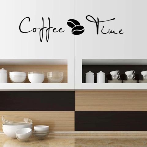 Coffee Time Adesivo da Parete in PVC Impermeabile Fai-da-te per Cucina Bar Sala da Pranzo Minimalista Decorazione Chicchi di Caffè