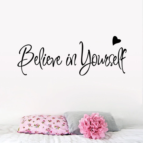 Believe In Yourself Motiverende Quote Wandsticker Hartpatroon Verwijderbare PVC Waterdichte Decal Huisdecoratie