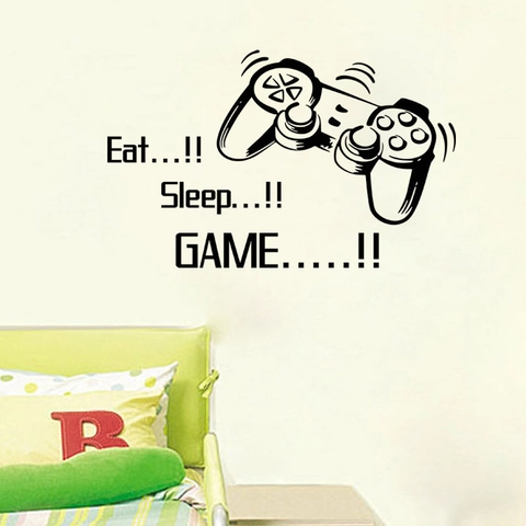 Adesivo Murale Eat Sleep Game Impermeabile PVC Rimovibile Controller di Gioco Slogan Adesivo da Parete Per Camera Da Letto