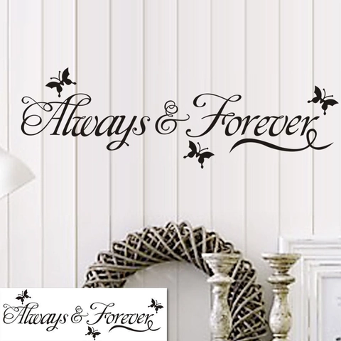 Adesivo Murale Artistico Always & Forever Con Farfalle PVC Nero Impermeabile Decalcomania Per Soggiorno Decorazione Casa