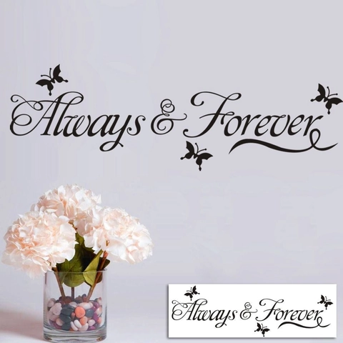 Adesivo Murale Artistico Always & Forever Con Farfalle PVC Nero Impermeabile Decalcomania Per Soggiorno Decorazione Casa