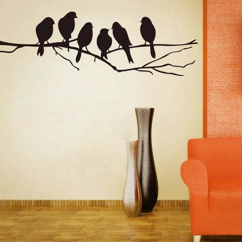 Adesivi Murali Silhouette Uccelli Su Ramo D'albero Creativo PVC Rimovibile Impermeabile Murale Per Soggiorno Camera Gioielli