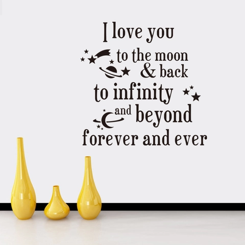 Vinilo Decorativo de PVC Removible DIY Cita Romántica I Love You To The Moon And Back Estrellas Planetas para Sala y Dormitorio