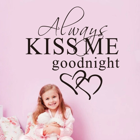 Always Kiss Me Goodnight Pegatina De Pared PVC Vinilo Letras Con Corazones Para Dormitorio Sala Decoración Minimalista