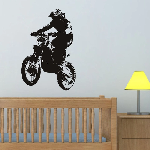 Adesivo Murale Silhouette Motocross In PVC Nero Impermeabile Design Sportivo Per Soggiorno O Camera Removibile E Facile Da Applicare A Casa