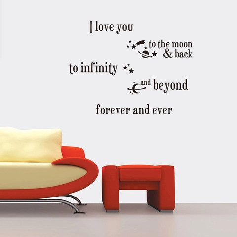 Vinilo Decorativo de PVC Removible DIY Cita Romántica I Love You To The Moon And Back Estrellas Planetas para Sala y Dormitorio